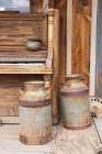 Still-life of milk cans in old town, Arizona, USA. Art Print